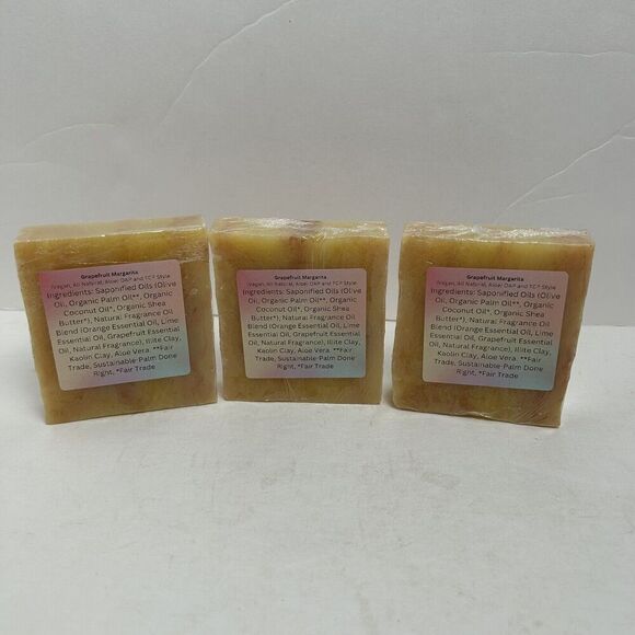 Handmade All Natural Bar Soap Grapefruit Magarita Lot Of 3 Vegan - Picture 1 of 3